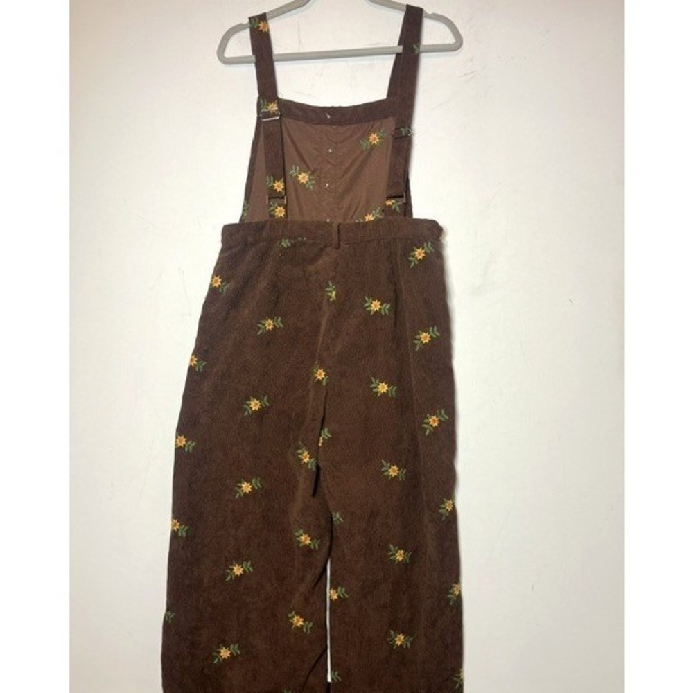 Cider Brown Corduroy Floral Embroidered Wide Leg Overalls Womens Size L - Picture 4 of 10